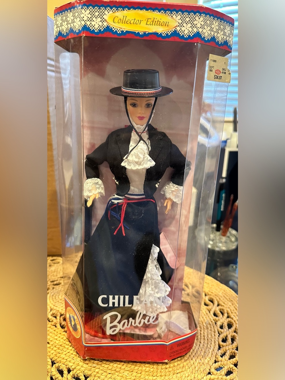 1997 Barbie Traditional Chilean Hat & Outfit in Navy, White & Red
